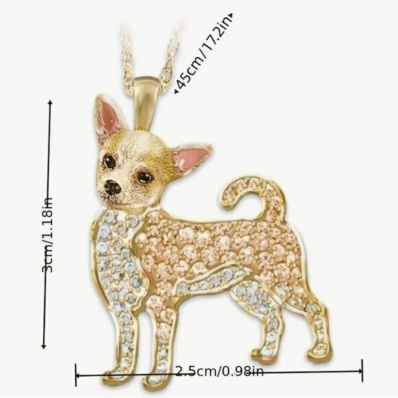 Chihuahua Rhinestone Dog Lover’s Necklace - Picture 3 of 3